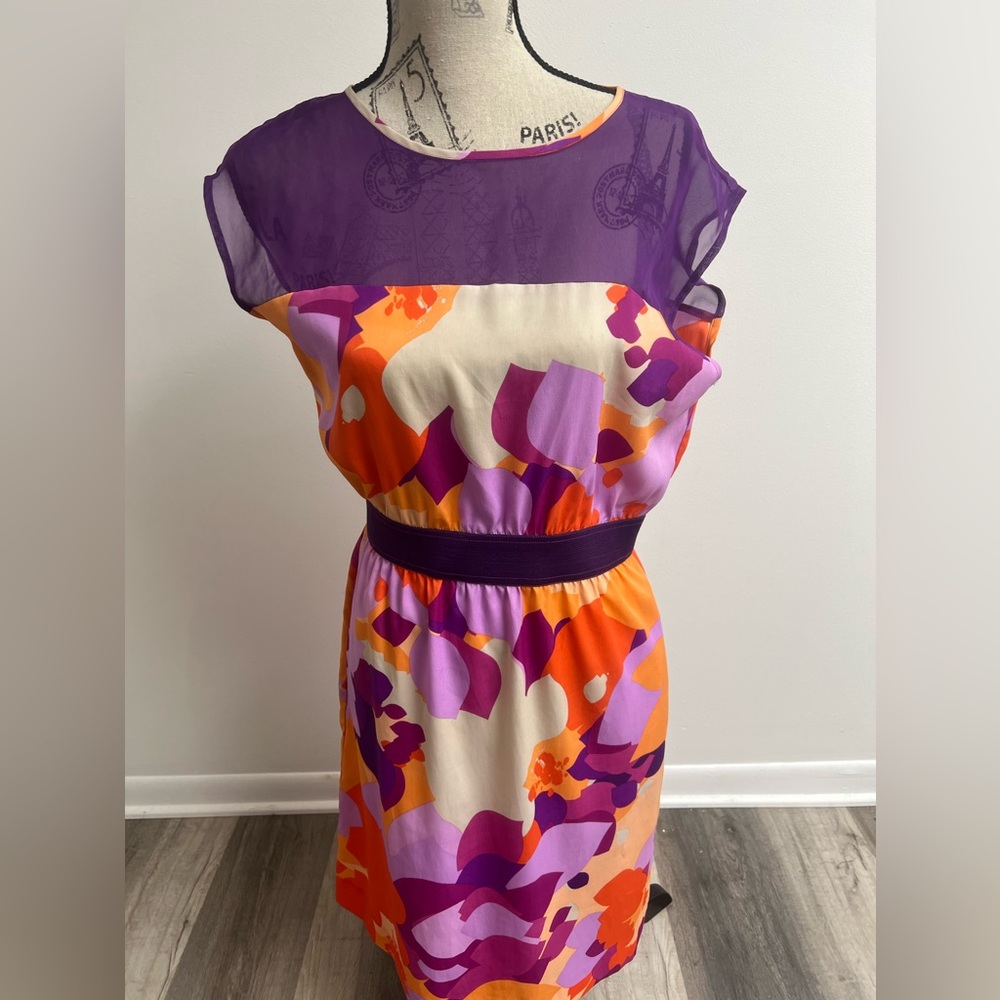 Colorful Sheer Top Cocktail Dress - Picture 2 of 15